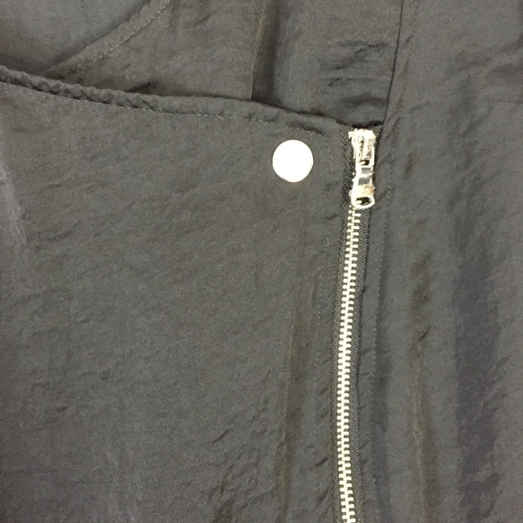 Cross Front Top Womens 22 Snaps Angled Zipper Black Poly Lightweight Pockets - Picture 5 of 13